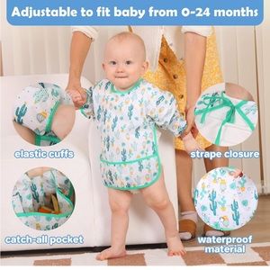 Long Sleeve Bib, Waterproof Toddler Bibs, 0-24 Months Neutral Baby Smock.